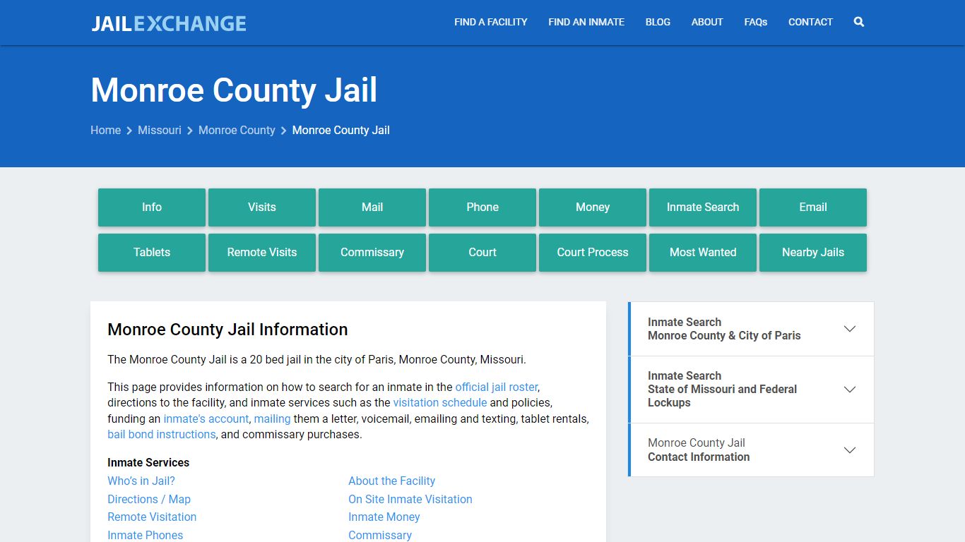 Monroe County Jail, MO Inmate Search, Information